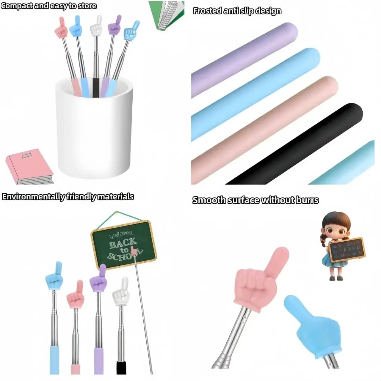 قابل للسحب المعلم مؤشر إصبع تصميم الفولاذ المقاوم للصدأ تلسكوبي مدرسة التدريس مؤشر عصا لوازم المعلم للفصول الدراسية