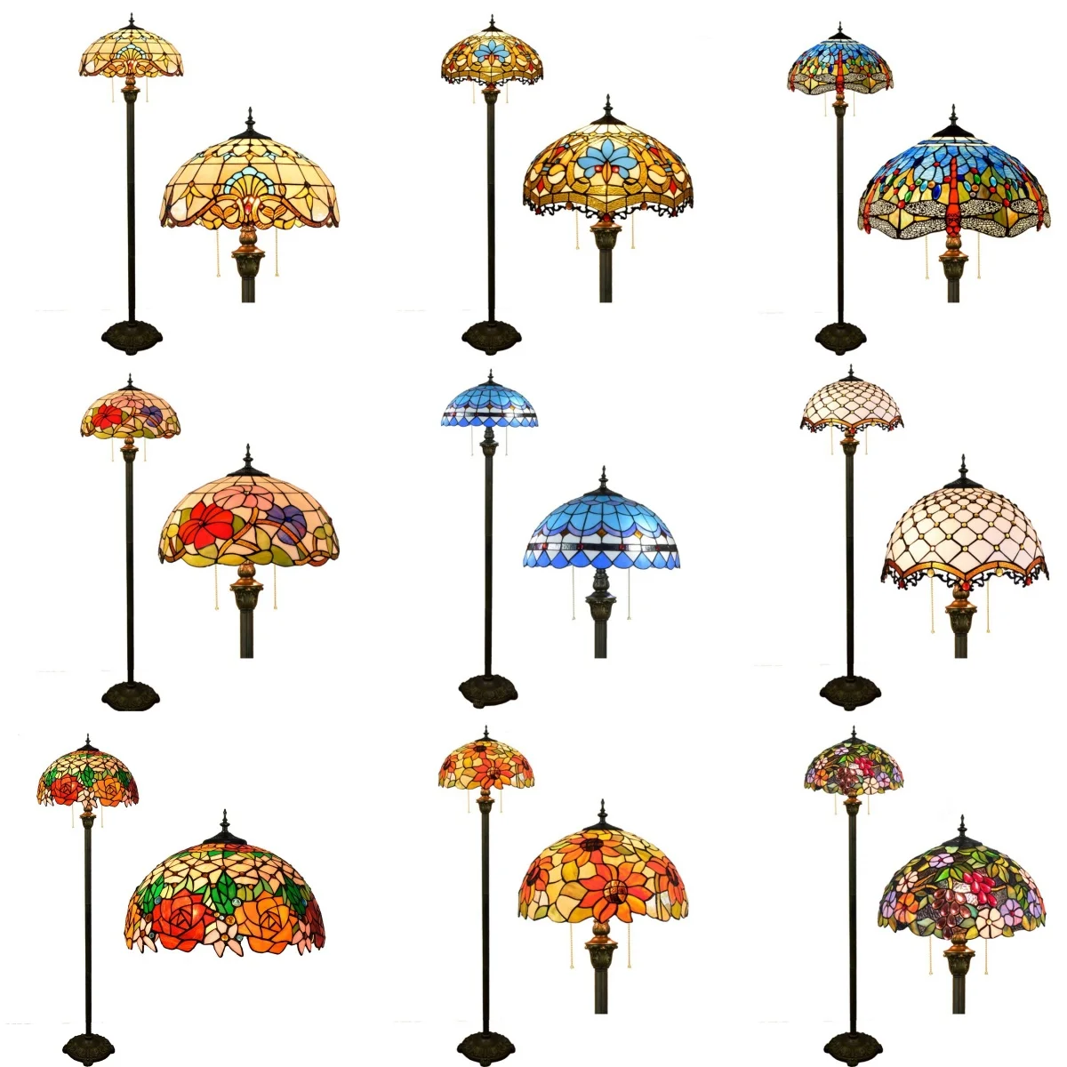 Tiffany Floor Lamps Vintage Mediterranean Home Decor Standing Desk Light for Living Room Bedroom Stained Glass Lighting Fixtures
