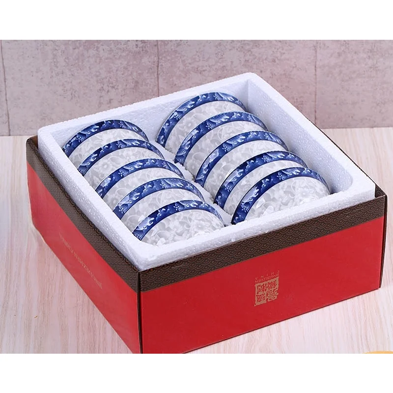 

Chinese Style Bowl Household 10 High-grade Eat Rice Bowl Set Cutlery Special Porcelain Bowl Utensils Can Be Microwaved Elegant