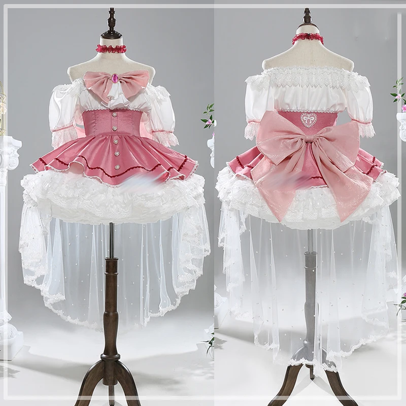 Anime Madoka Magica Cos Kaname Madoka Cosplay Pink gorgeous Dress Female Costume full set