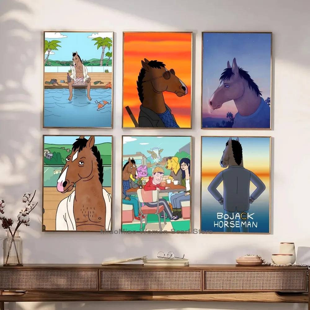 Cartoon B-BoJack H-Horseman Posters Stickers Living Room Bedroom Entrance Cafe Wall Art Decoration Painting Room Decor