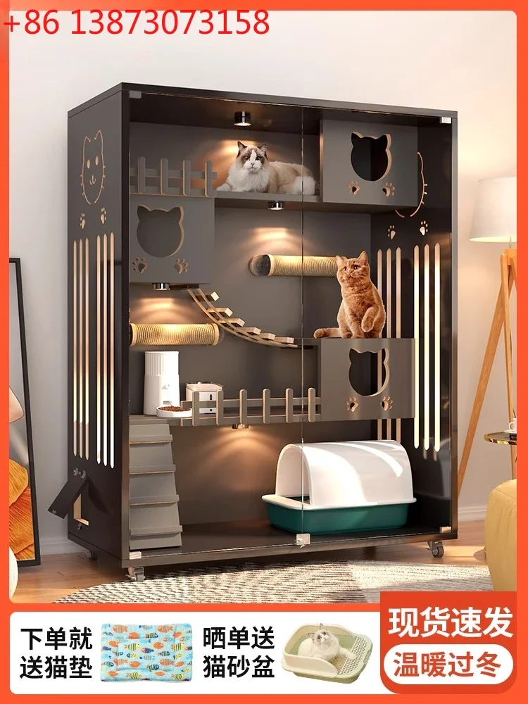 Large cat cage  household cat nest indoor toilet integrated cat house oversized free space cabinet cage