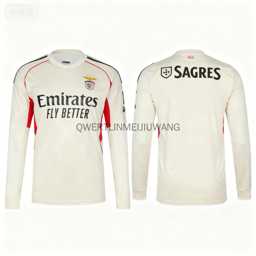 أحدث قميص منزلي للرجال من Benfica: تي شيرت رياضي خارجي كبير الحجم بأكمام طويلة لعام 2025، نمط جديد للتدريب المريح