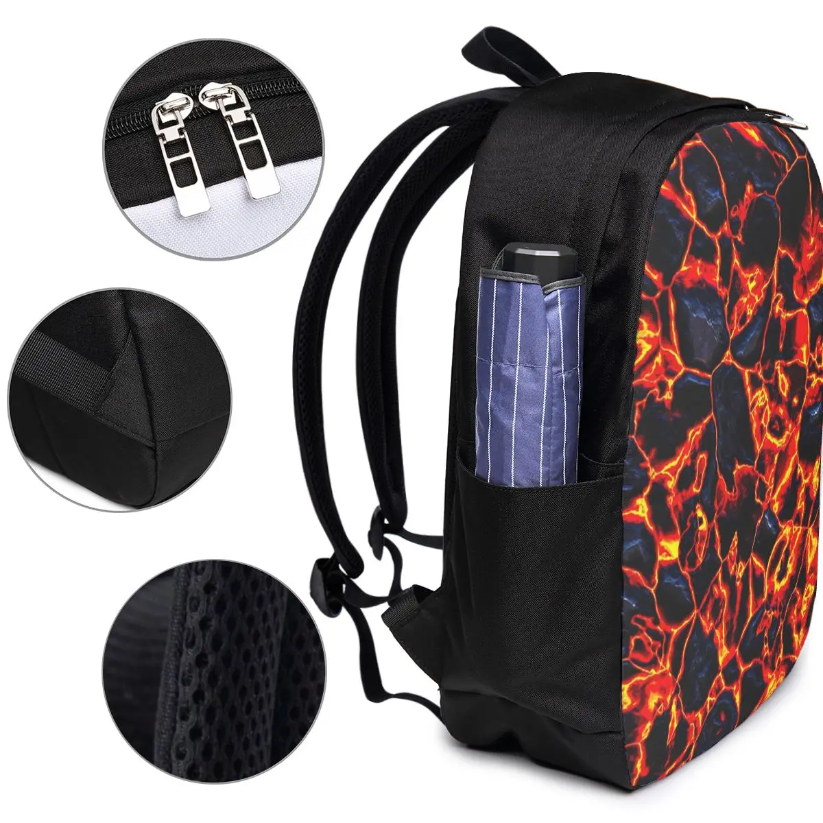 Magma Volcano Lava Fire Backpack Travel Notebook Bag Computer College Student School Bag Laptop Shoulder Bags for Men Women view 3