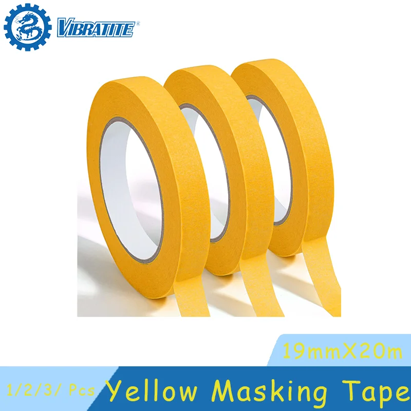 19mm X 20m Yellow Masking Tape 1/2/3 Rolls for DIY Projects Professional Painters and Office Use Walls Paper Wood Car Metal