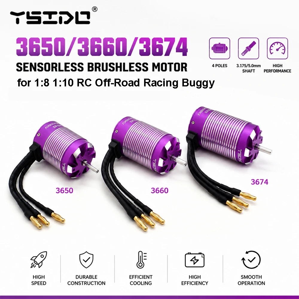 Motor sin Escobillas YSIDO 3650 3660 3674 de 4 Polos 3.175/5.0mm para Buggy de Carreras Todoterreno RC 1:8 1:10 WLtoys Tamiya Traxxas