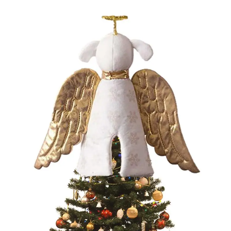 Christmas Miracle Golden Angel Dog Tree Topper Hanging Xmas Creative Cloth Treetop Hat For Christmas Tree Ornaments