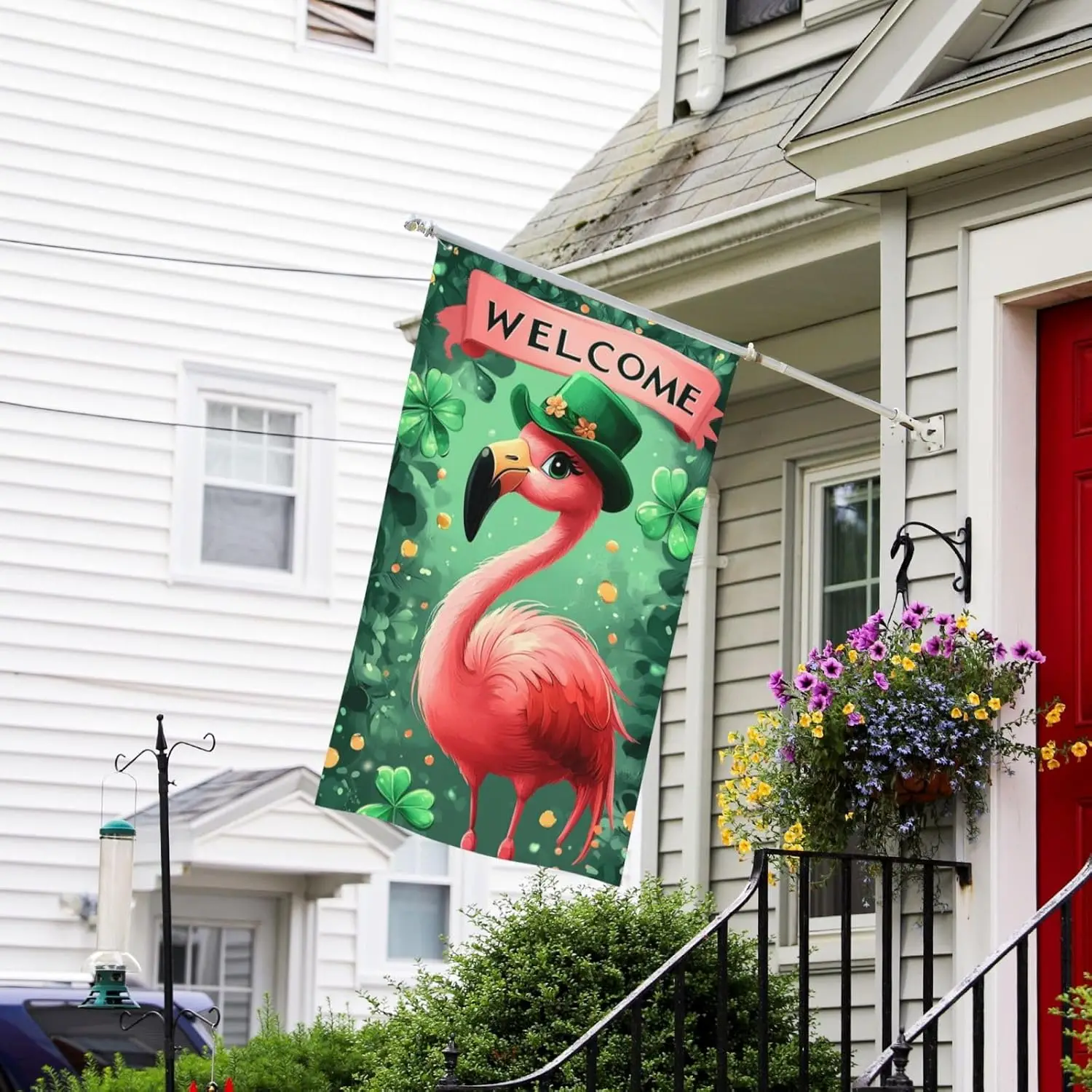 Generic St Patrick'S Day Flamingo Print Garden Flag 3 X 5 Ft Seasons Holiday Flag With Grommets For Outdoor Decorations  LLX PPM