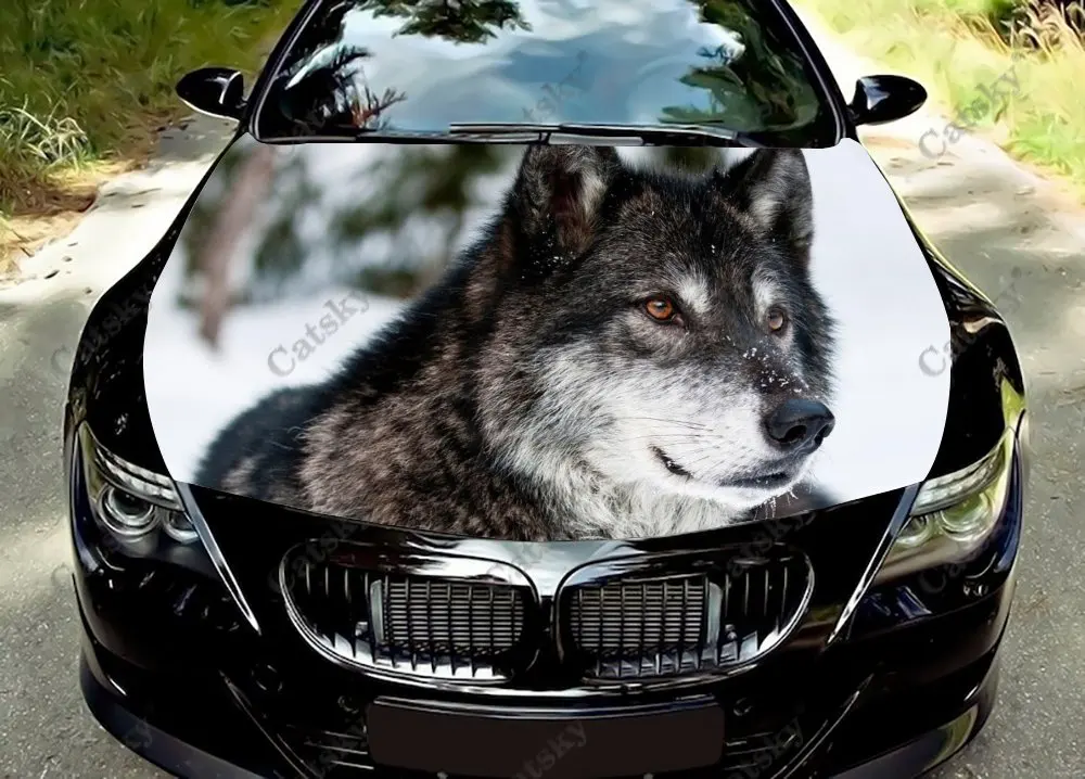 Snow Animal Wolf Car Hood Protect Vinly Wrap Sticker Decal Auto Accessories Decoration protect Engine Cover for Off-road Pickup