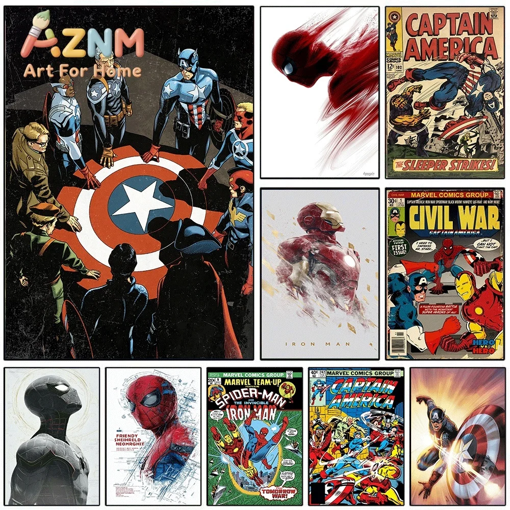 Captain America Civil War Marvel Superhero Canvas Wall Art No Frame Canvas Painting Vintage Comic Poster Home Bedroom Living R