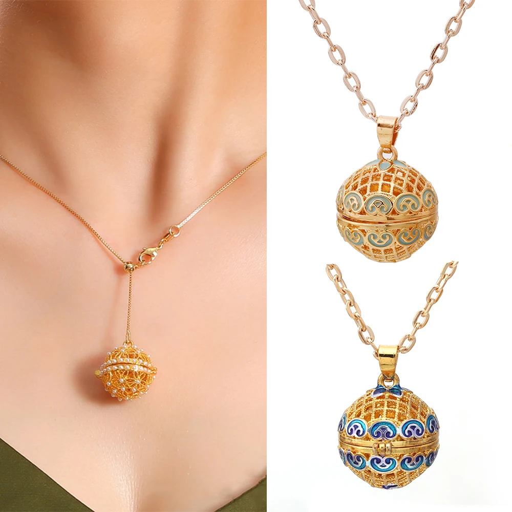 

Gradient Cloisonne Aromatherapy Hollow Cage Necklace Essential Oil Diffuser Locket Pendant Music Ball Simple Women Jewelry Gift