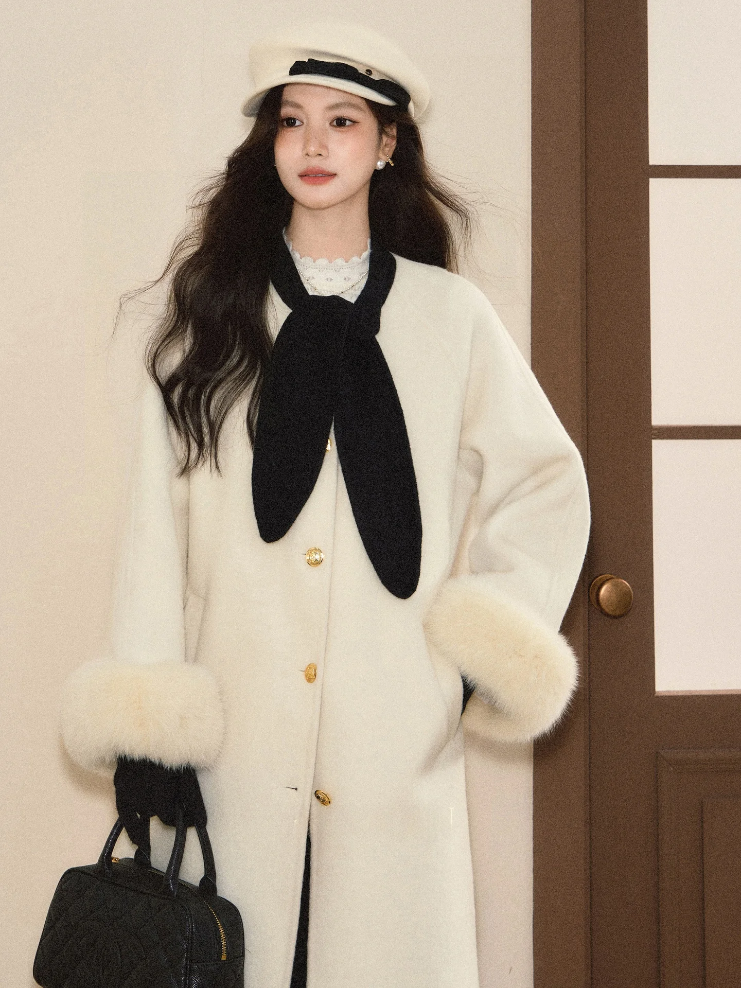 

Длинное шерстяное пальто Ele White для женщин из зимней коллекции Deer South, высококачественная модная верхняя одежда свободного кроя