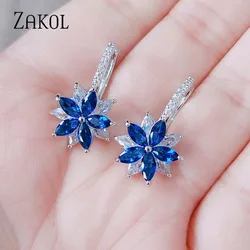 ZAKOL Cute Romantic Lovely Clear Stone Flower Convenient Simple Earrings Copper Cubic Zirconia For Women Party Jewelry EP2120