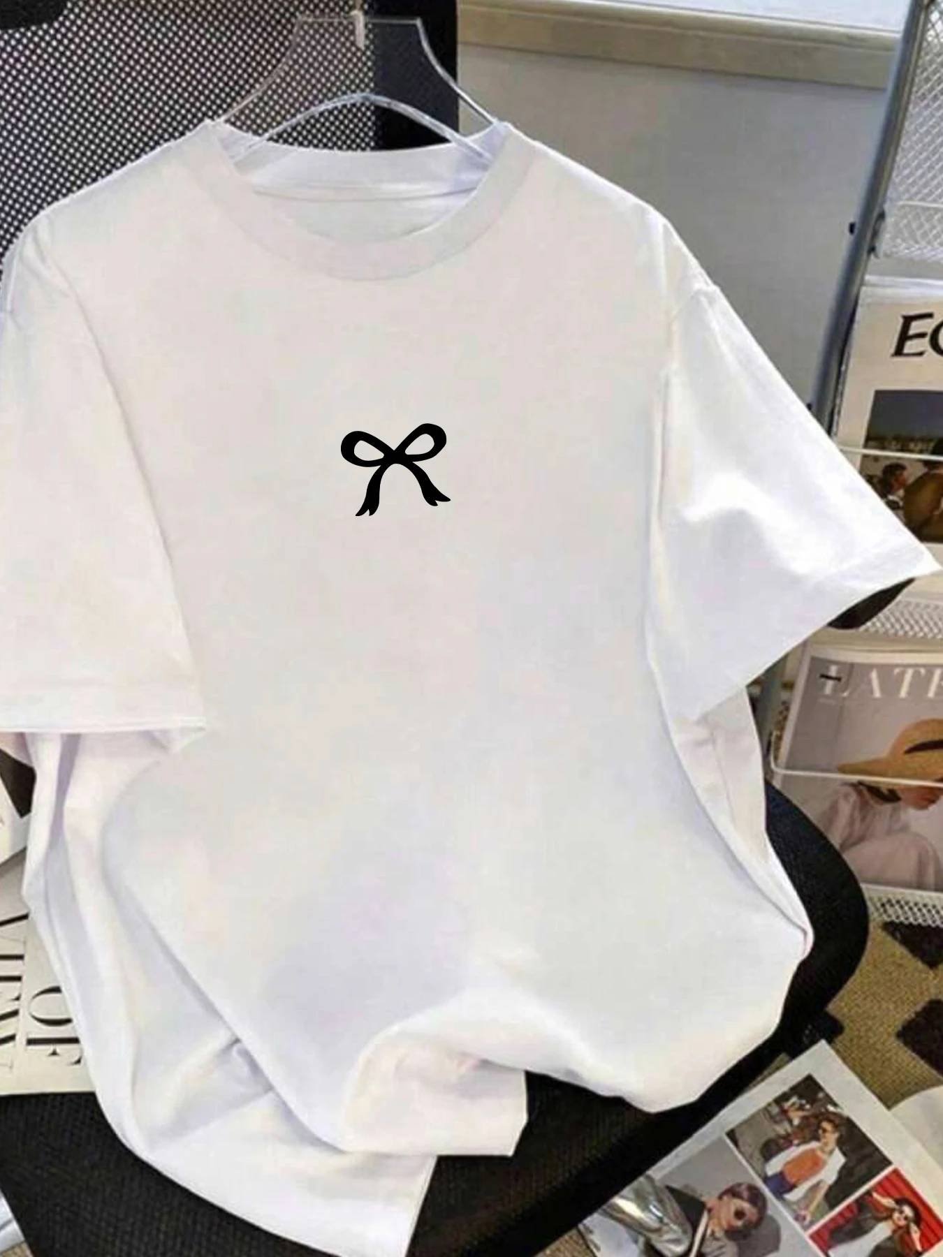 

Simple bow pattern summer ladies short sleeve T-shirt casual daily fashion women clothing