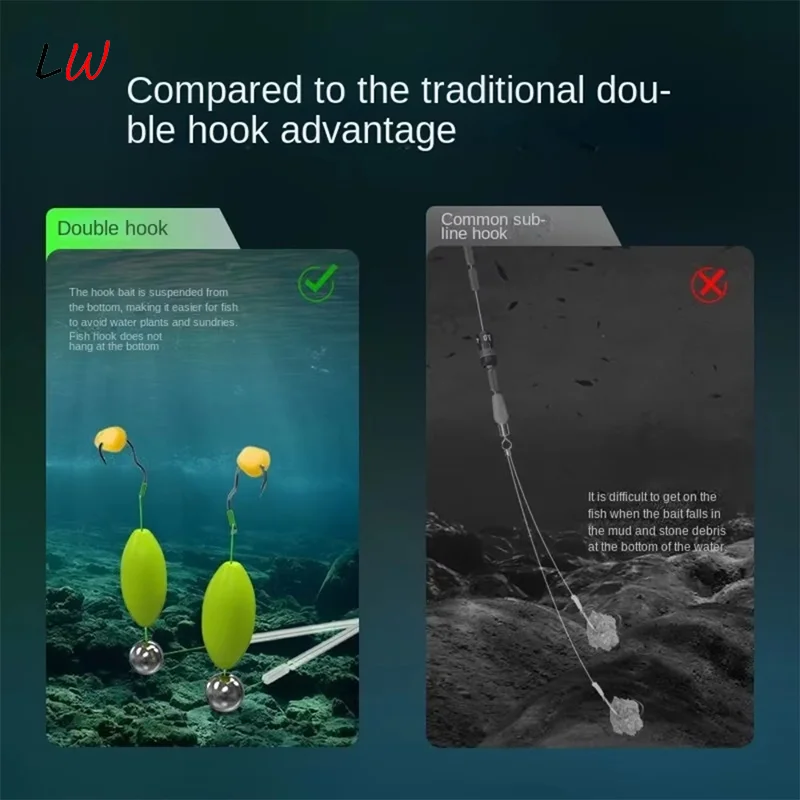 

2 Pcs Double Hook Fishing Hair Rigs Hook Suspension Anti Bottom Carp Fishing Hook Pesca Ready Made Carp Rigs Fishing Lure
