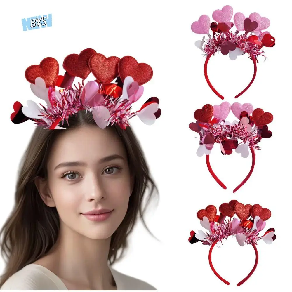 Valentines Day Glitter Heart Headbands Red/Pink Love- shaped Tinsel Love Hair Hoops Multi-purpose Anti Slip