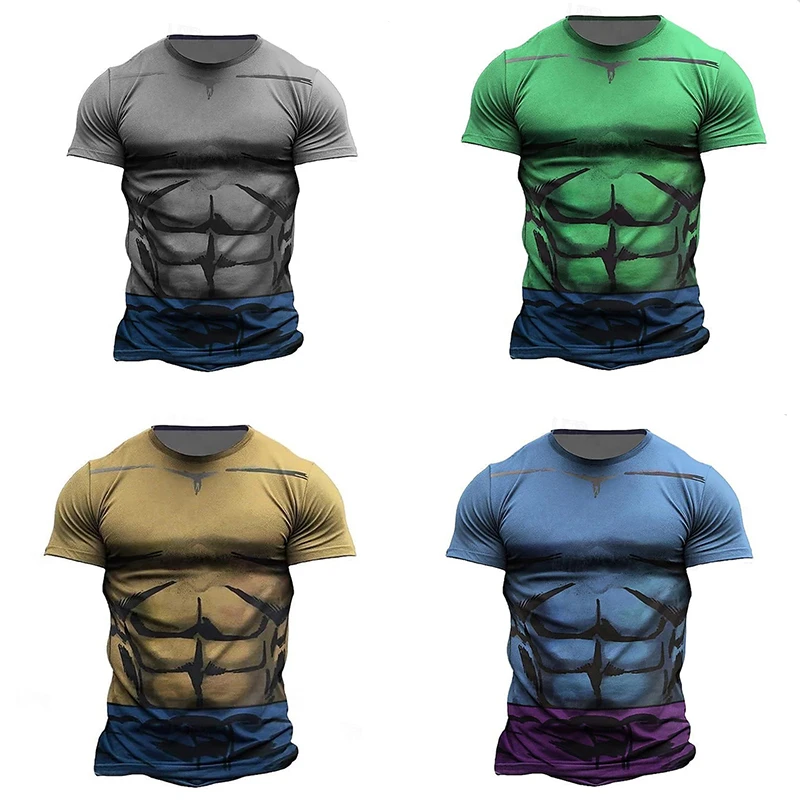 

New 3D fake muscle printed cartoon role-playing clothing for summer daily outdoor sports men's T-shirt