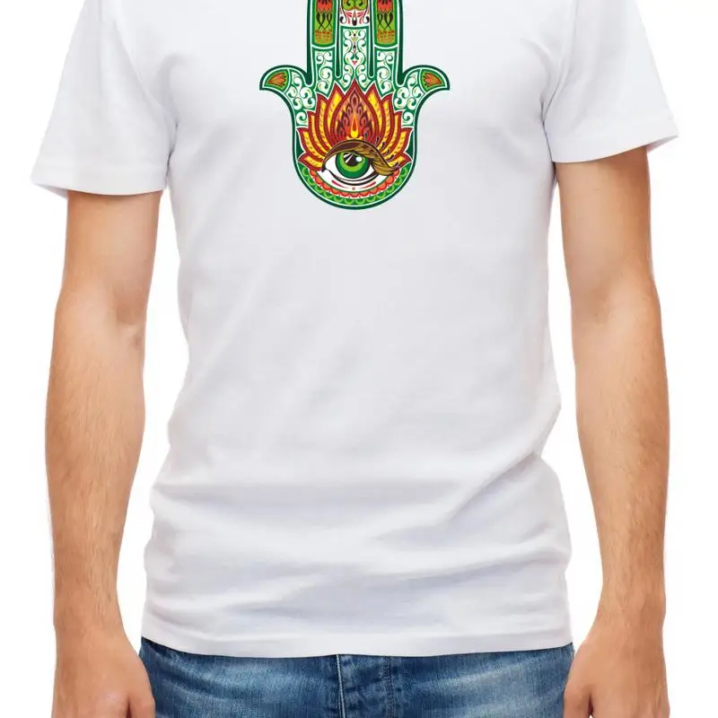 

Indian Hamsa Hand of Fatima Style White Men's T Shirt C029