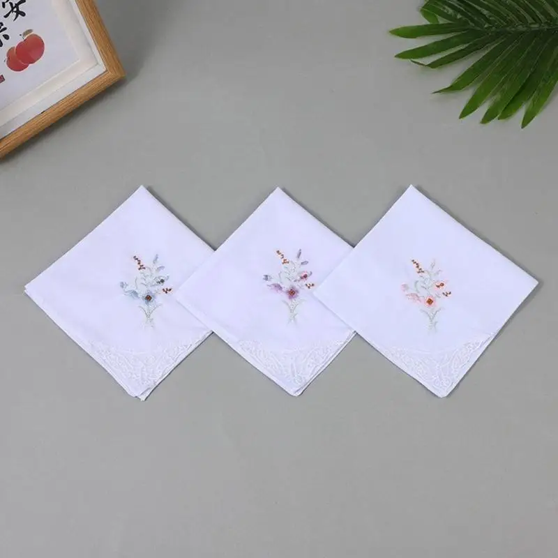 C71F Asciugamano fazzoletto semplice per tutte le età Ricamo Fiore Bandane Asciugamano tascabile Donna Uomo Fazzoletto quadrato
