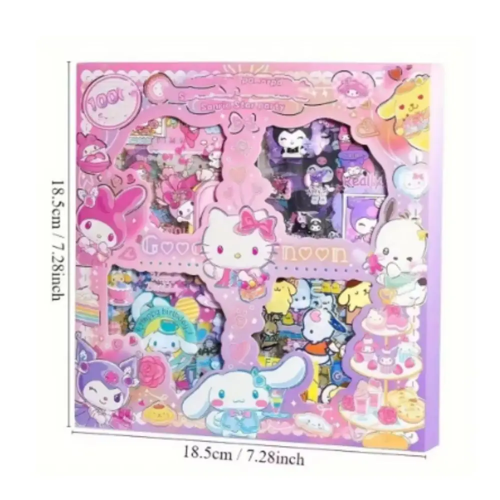 Hello Kitty Sanrio – ensemble d'autocollants 100 pièces sans répétition, papeterie étanche Cinnamoroll Kuromi, boîte cadeau, cadeau d'anniversaire