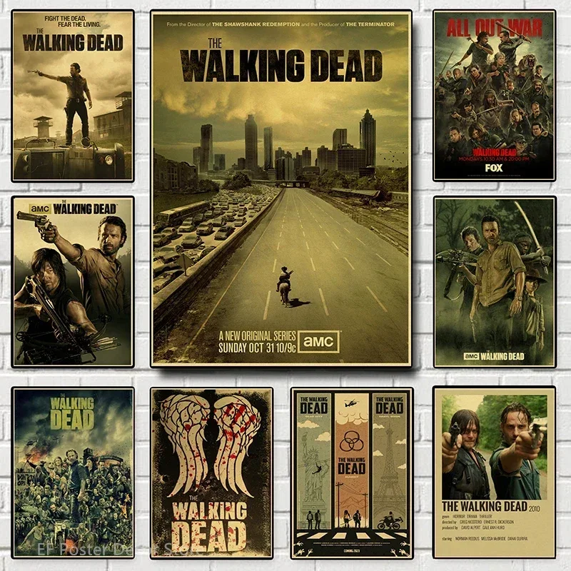 Affiche The Walking Dead Rick Grimes/Daryl Dixon, affiches imprimées, émission de télévision d'horreur, décoration murale Vintage pour salle de maison, peinture rétro