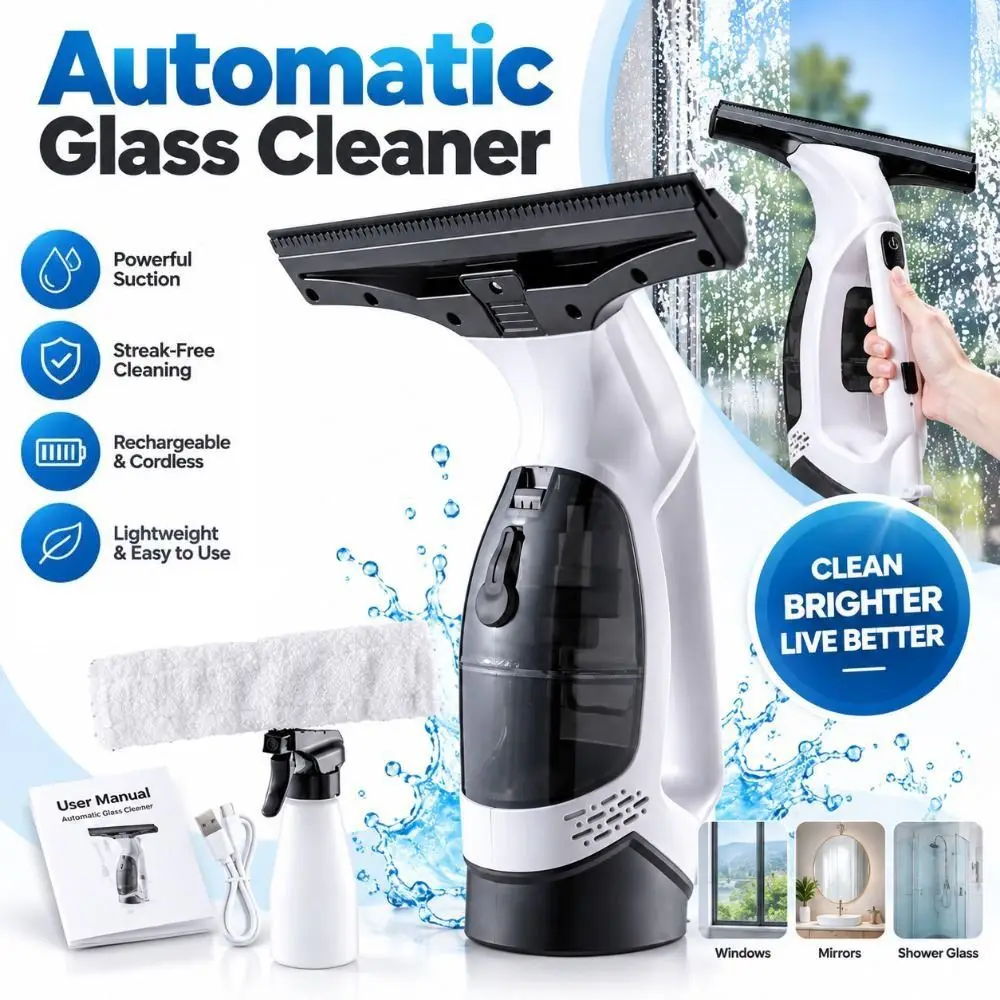 Plastic Automatic Glass Cleaner Rechargeable Cordless Window Cleaning Device Portable Glass Cleaning Device Household Cleaning