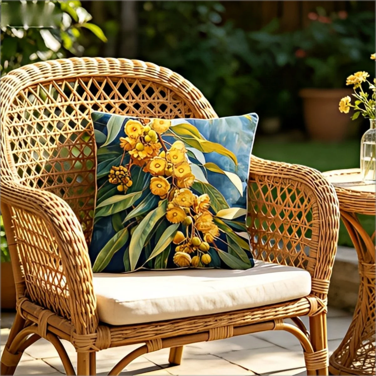Australian Native Golden Wattle Eucalyptus Floral Throw Pillow Cover Boho Botanical Watercolor Flower Decorative  Home Decor