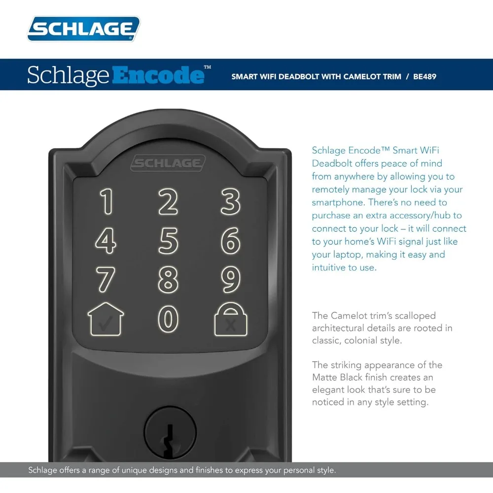 FE695 CEN 622 LAT Touch Century Lock with Latitude Lever, Electronic Keyless Entry Lock, Matte Black