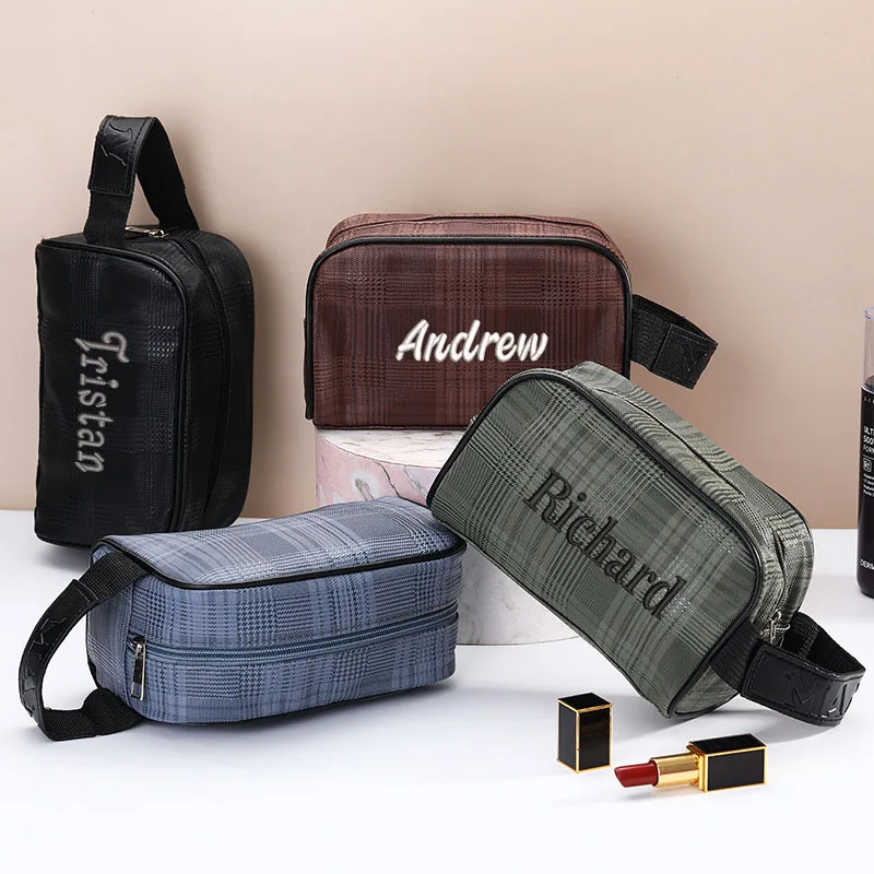 

Personalized Embroidered Men's Nylon Portable Cosmetic Bag Custom Large Capacity Handheld Toiletries Storage Bag Souvenir Logo