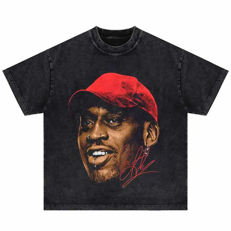 Men Casual Oversized  Tshirt Vintage Cotton Dennis Rodman Portrait Graphic Printed T-Shirt 2024 Hip Hop Men\'s Big Face T-shirt