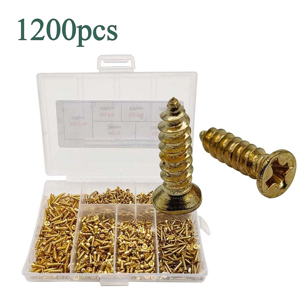 1200pcs Gold Plated Carbon Steel Countersunk Self Tapping Screws M2 M2.5-Phillips Head Kit For Wood Plastic Model Frame Assembly