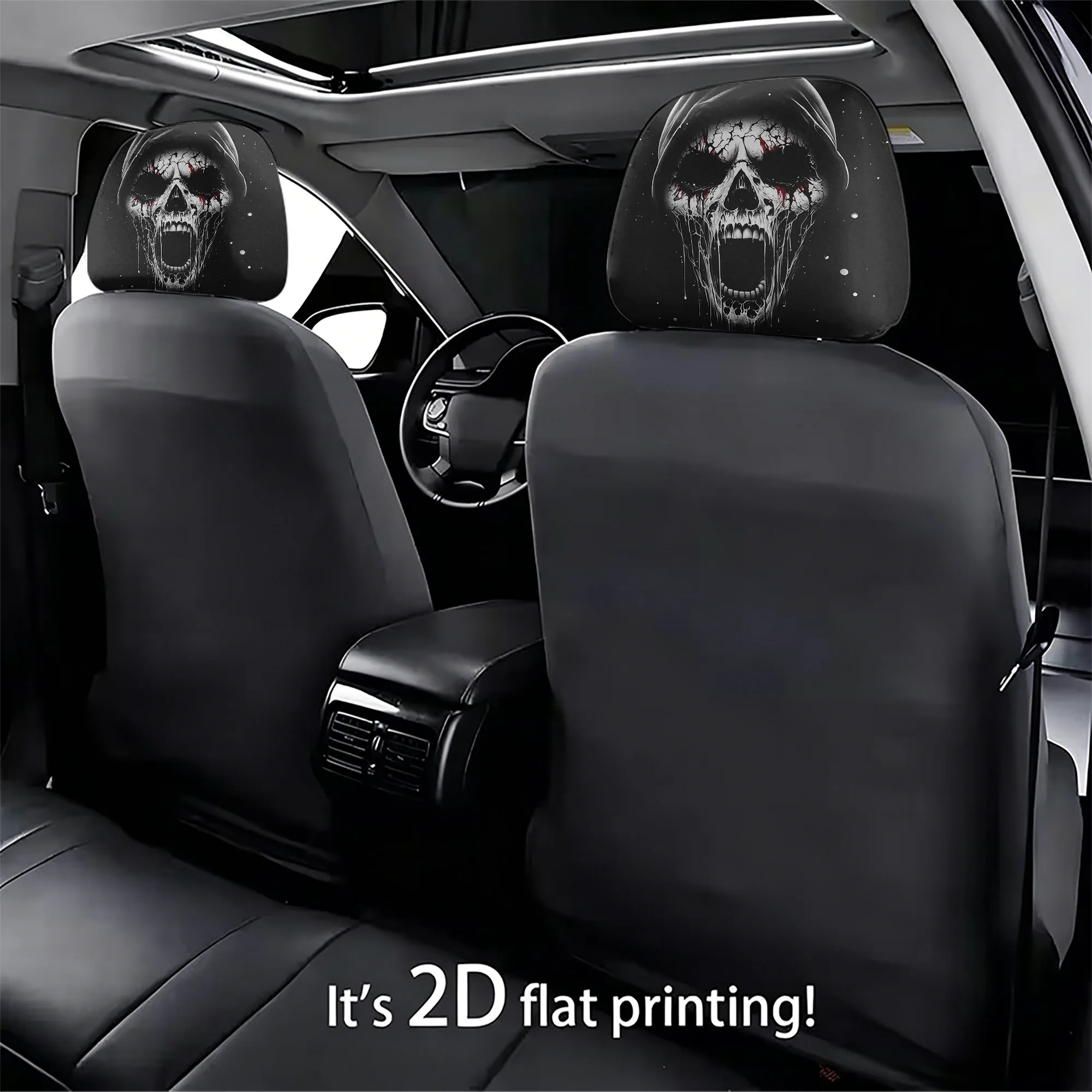 2pcs Scary Skull Car Headrest Covers—Adds a Bold, gothic Flair to Your Car’s Interior. Does Not Include filling. Easy to Install