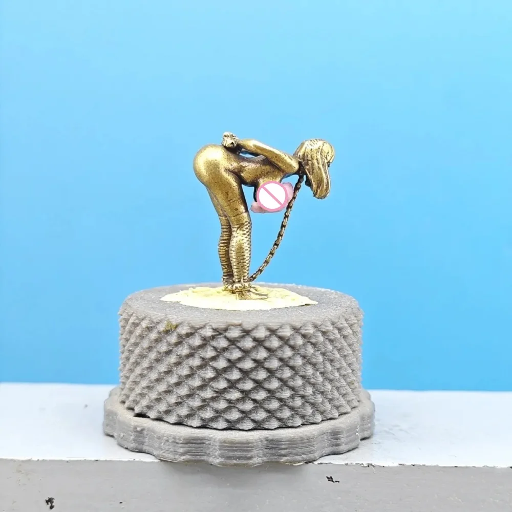 Vintage Brass Female Art Mini Figurine Bent Posture Sculpture Desktop Decor Collectible Diorama Model DIY Paintable Craft Gift