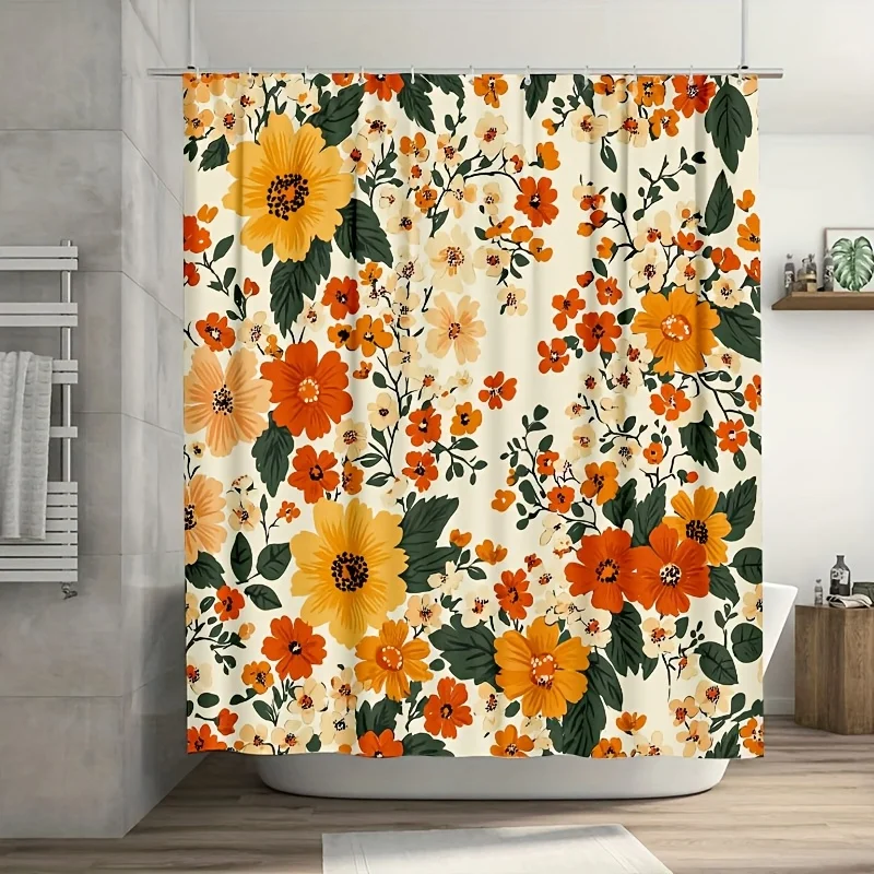 

Elegant Floral Shower Curtain Waterproof Bath Liner Tropical Flower Print Bathroom Decor Shower Curtain Panel 70.8x70.8 Inch Cur