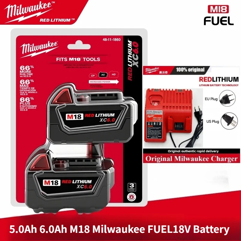 

5.0Ah 6.0Ah M18 Milwaukee FUEL18V Battery 18650 M18B6 M18B5 Suitable for Milwaukee Power Tools Rechargeable Lithium Battery
