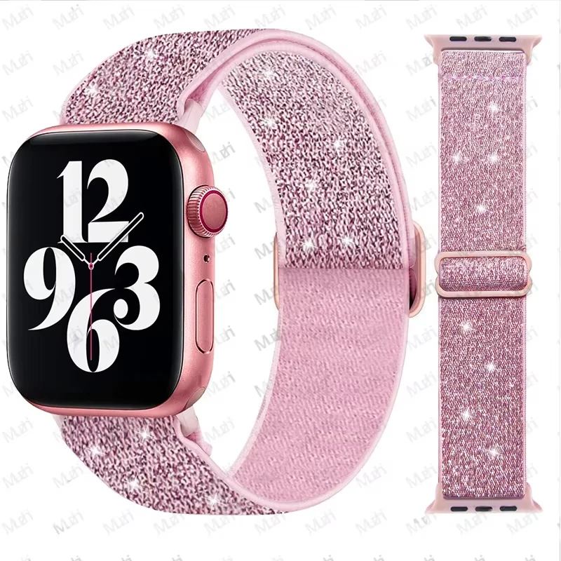 Correa de nailon brillante para Apple Watch, pulsera bohemia de 44mm, 40mm, 46mm/42mm, iWatch Series 10, 7, 6, 5, 41mm, 45mm, 8, 9, ultra 2, 49mm