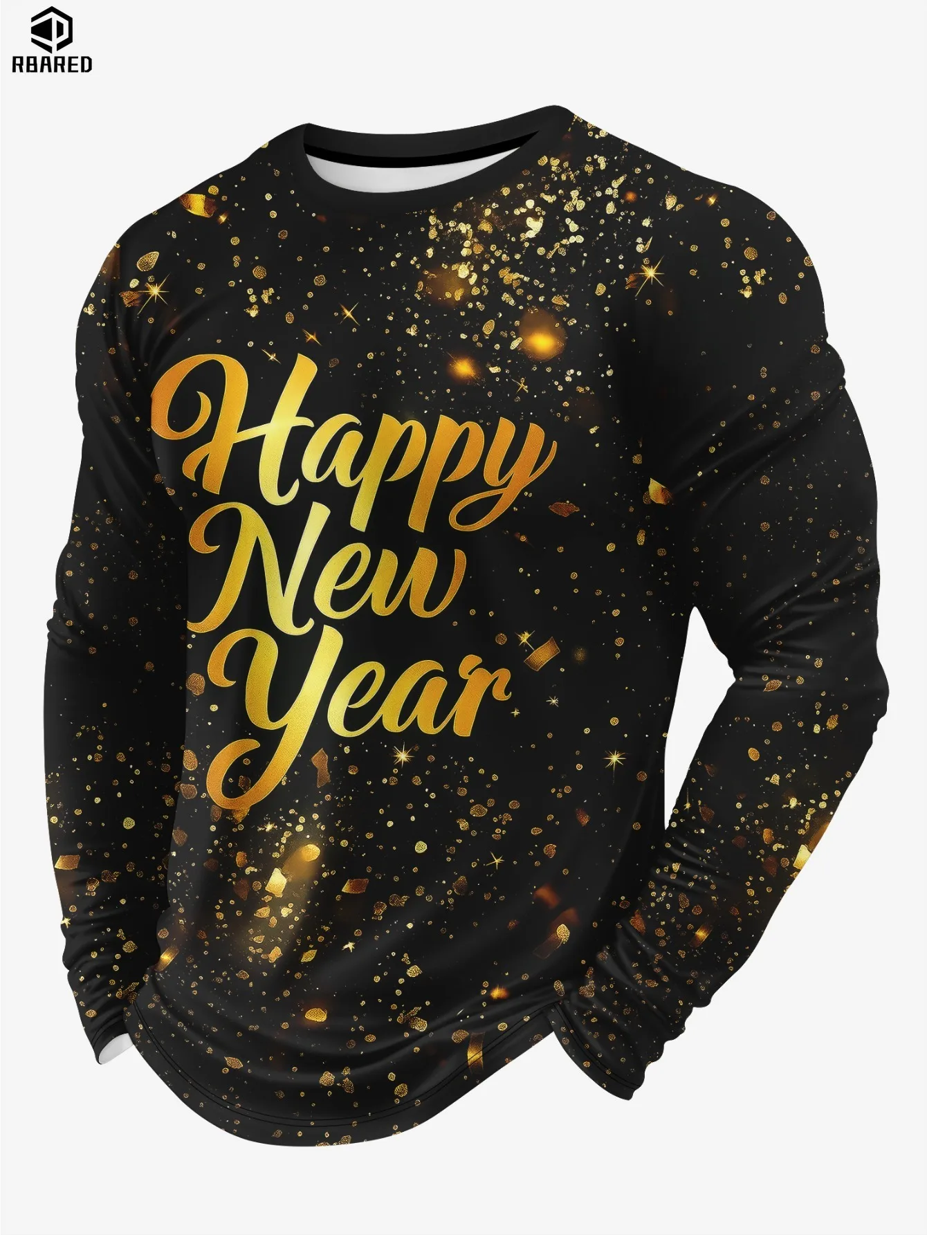 تي شيرت رجالي بأكمام طويلة مطبوع ثلاثي الأبعاد يسمح بمرور الهواء مريح 2026 سنة جديدة سعيدة