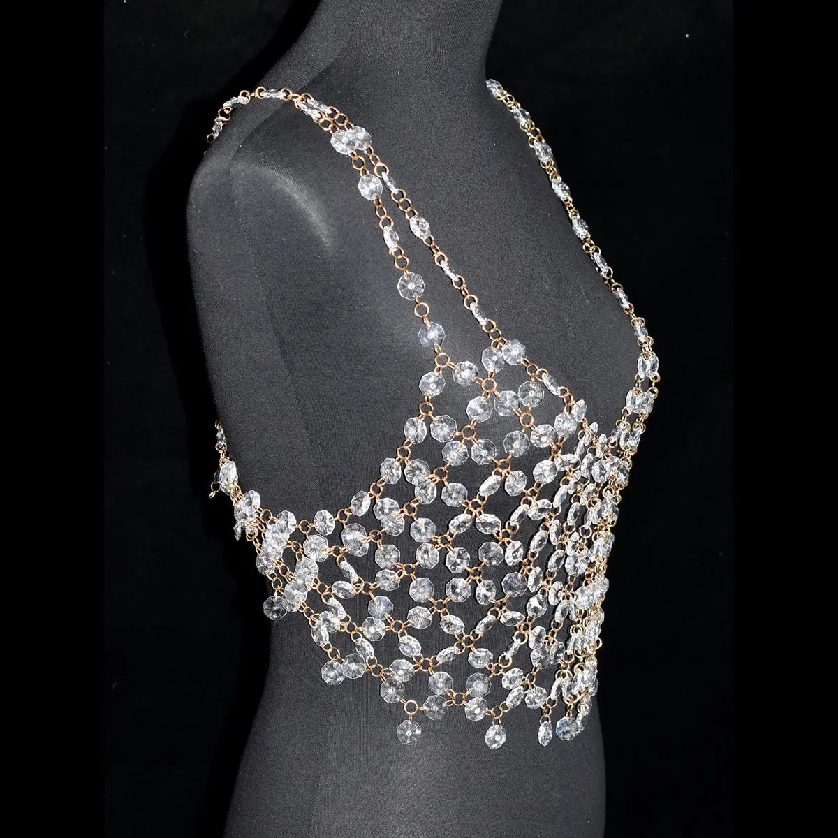 Stage Performance For Woman Sexy Body Jewelry Plastic Crystal Bikini Chest Chain Music Beach Party Clothing Accessories