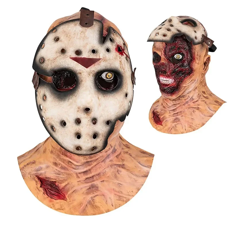 A Cafele Scary Jason Mask Horror Hacker Mask Full Head Vampire Latex Costume Halloween Cosplay Props for Adult Men Women