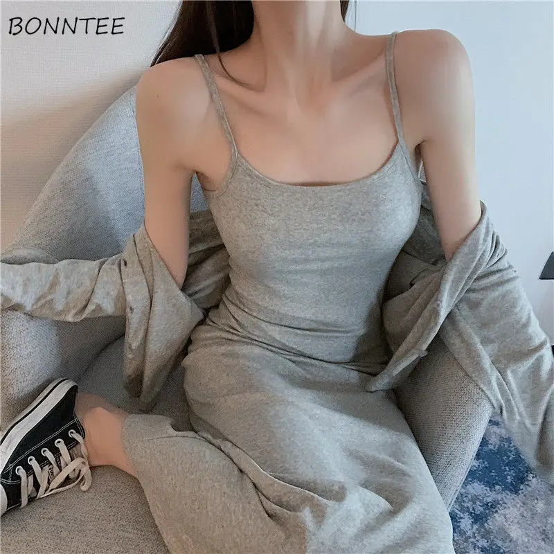 Dress Sets Women Office Lady Solid Simple Korean Style Casual Ankle-length Fashion Elegant Comfortable Square Collar Popular