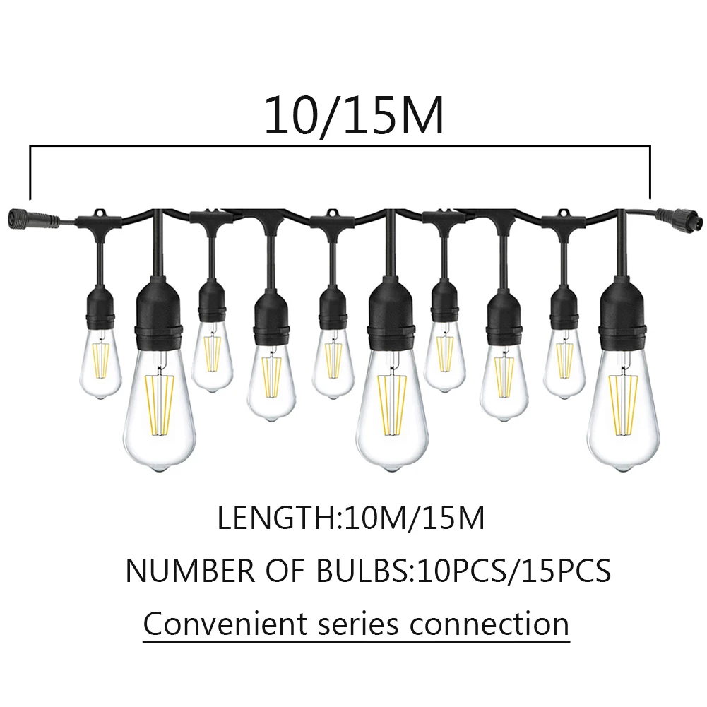 Imagem -04 - Pesado Led Luzes da Corda E27 St64 Filamento Lâmpada 4w Guirlanda de Fadas Pendurado Luzes Pátio Festival Cafe Bar Decoração Industrial 10m 15m