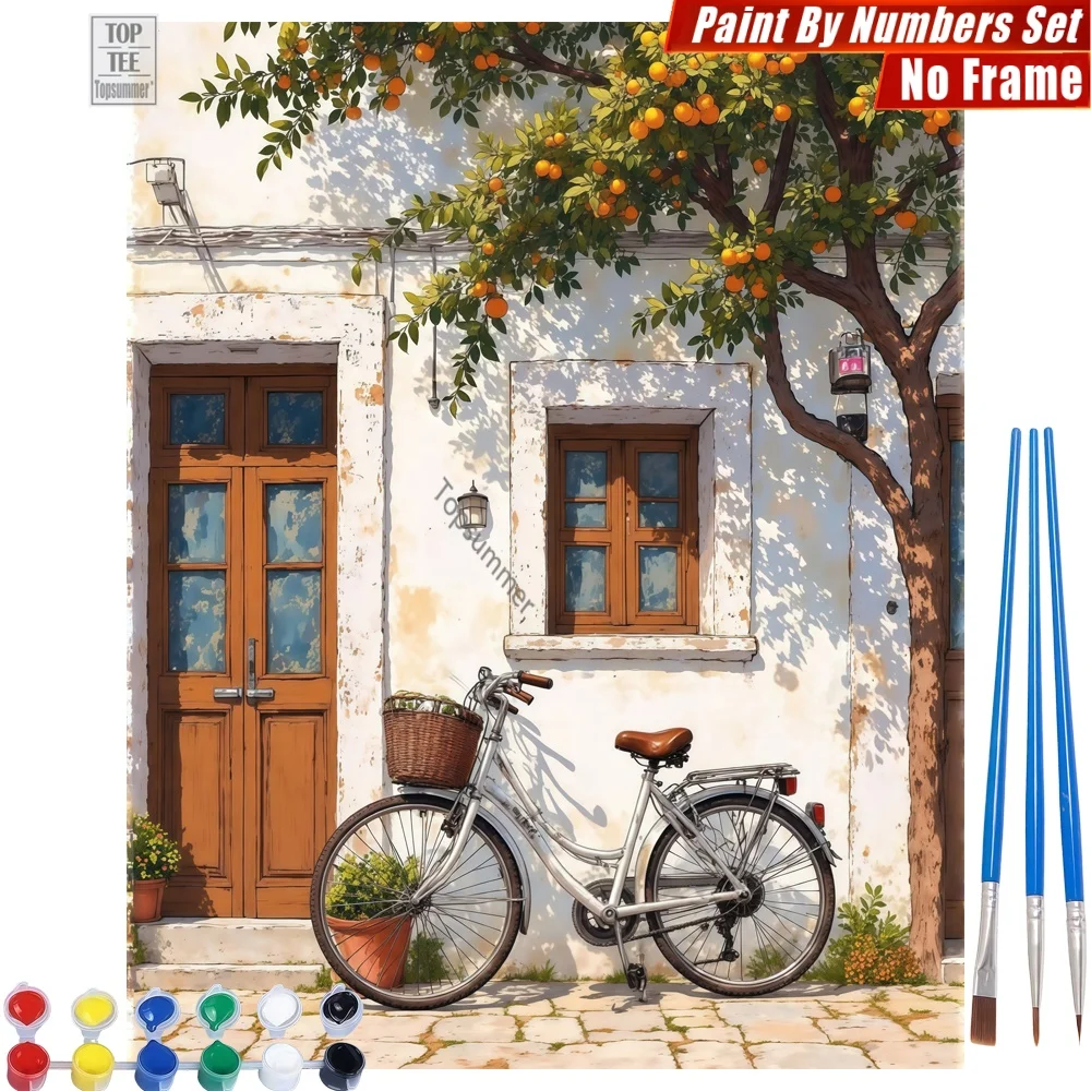 

White Bicycle Oranges Paints By Number Set - Bicycle Oranges Wall Family Gatherings Day Of The Dead Gift For Dad