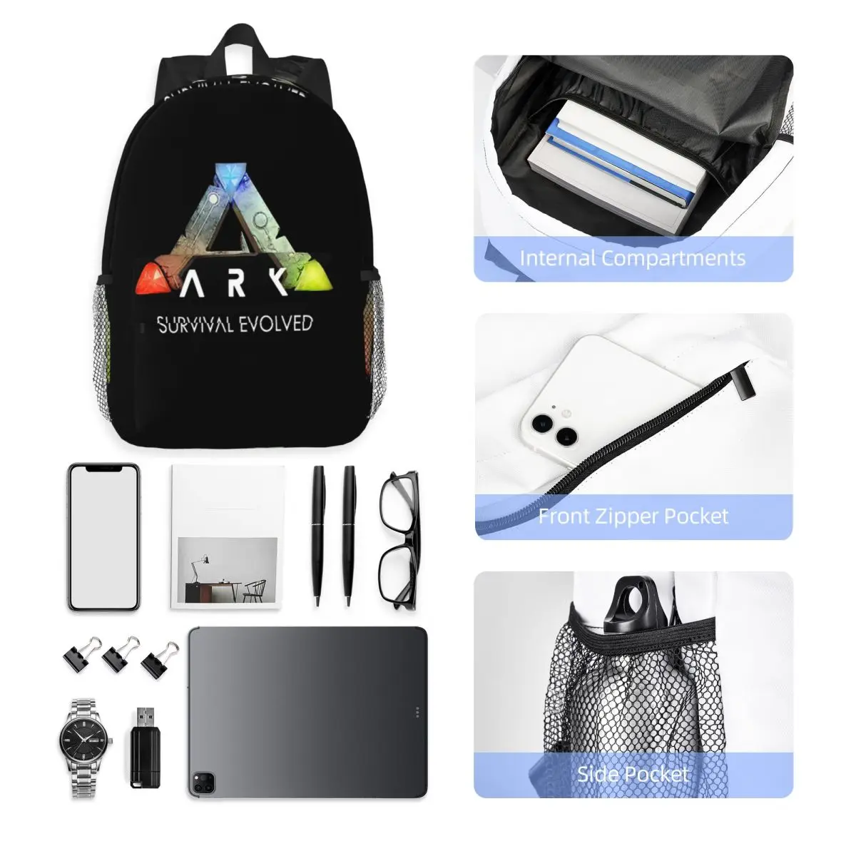 Sac à dos noir Ark Survival Evolved, sac à dos de grande capacité pour garçons et filles, sac à bandoulière pour hommes et femmes, sac d'école, offre spéciale