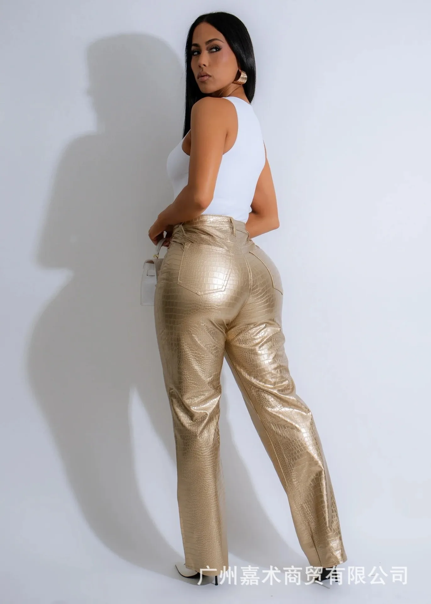 2025 新ファッションアメリカの女性のセクシーなソリッドカラーのスキニーレザーパンツ女性カジュアルトレンディな Sttraight スリムズボン服