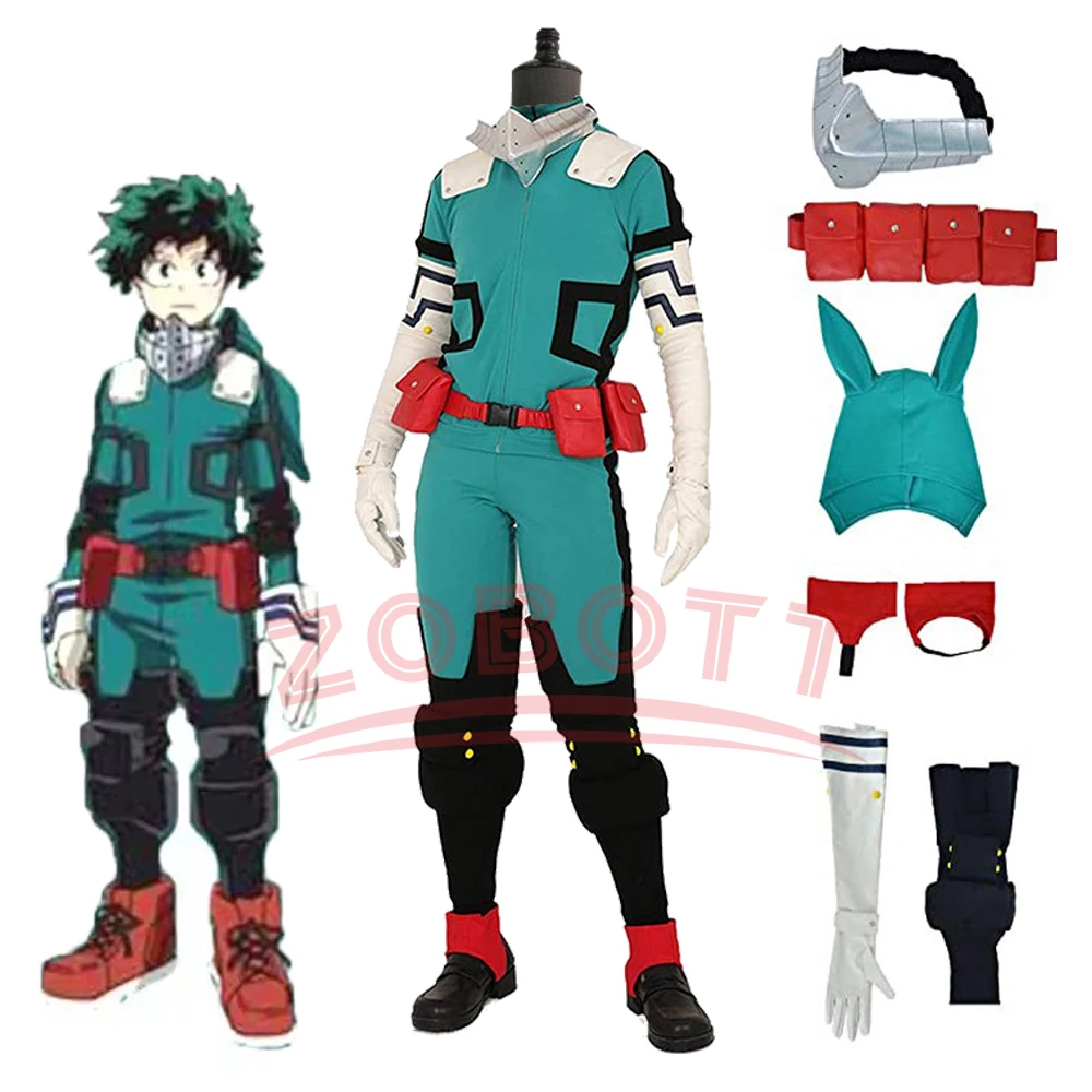 

6PCS Anime Academia Cosplay Midoriya Izuku Deku Battle Cosplay Costume My Hero Unisex Costume Set Halloween Hat gloves Prop