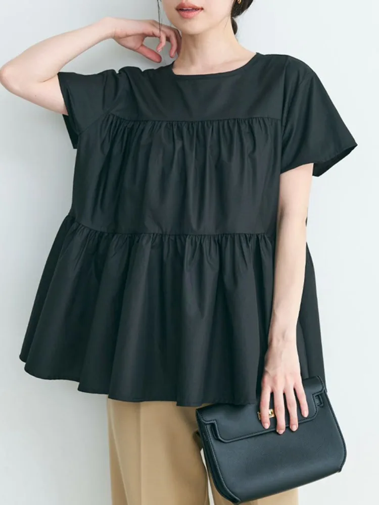 

Летний женский топ из хлопка с кружевом и однотонным дизайном, простой, повседневный, омолаживающий, свободный, универсальный