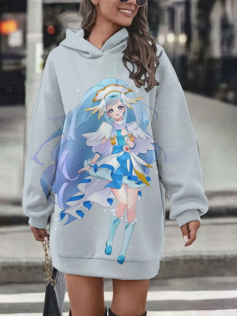 Popular large version T-shirt sweater female long sleeve fashionable versatile hooded top trendy anime Pretty Cure series print