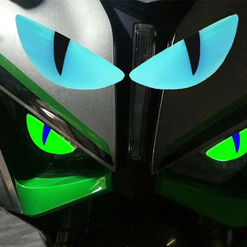 6, светоотражающие светящиеся наклейки для автомобиля «Глаз дьявола», зеленые наклейки для стайлинга фар мотоцикла, капельный клей, украшение «кошачий глаз»