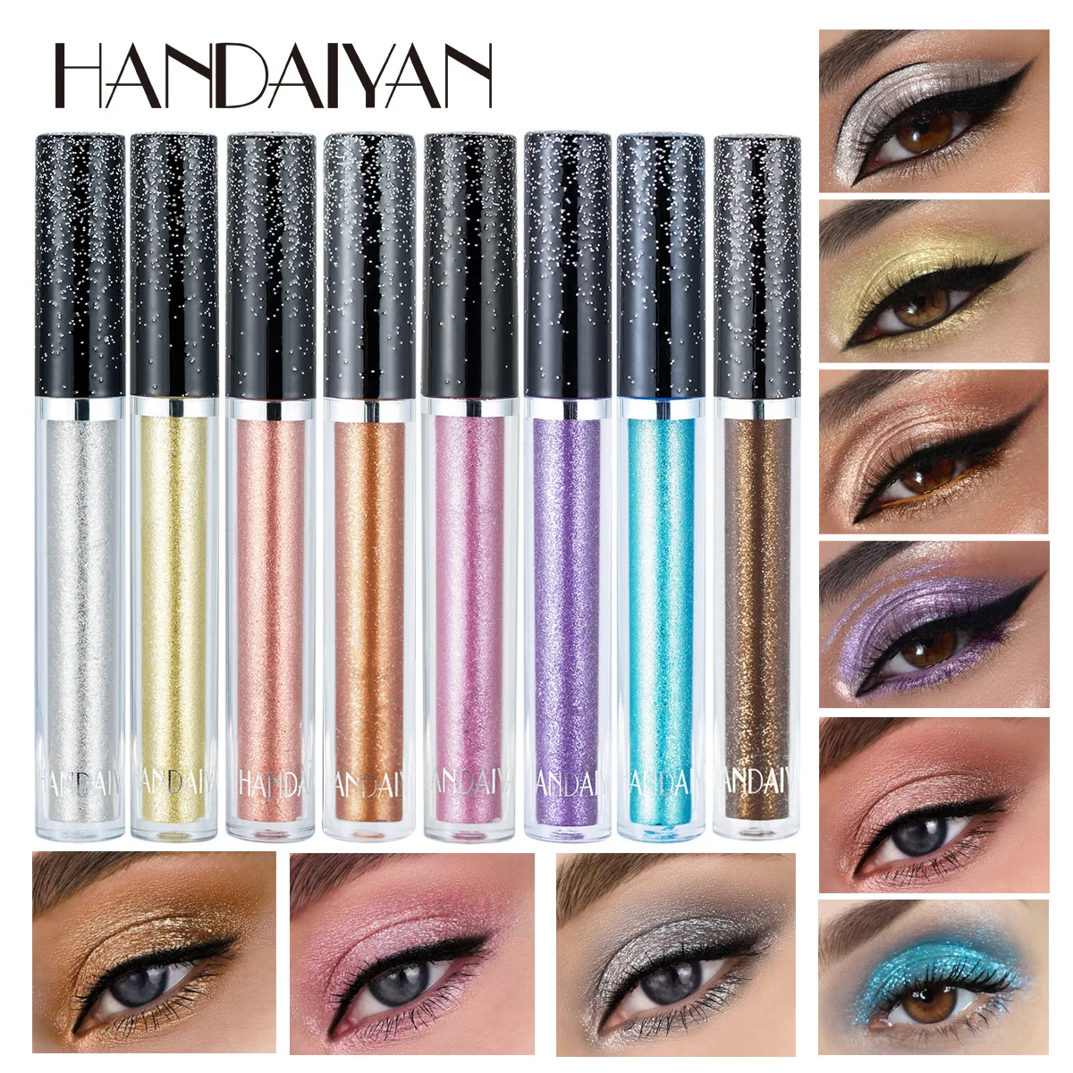 Handaiyan อายแชโดว์โลหะเหลว12สีอายแชโดว์ระยิบระยับแวววาวแวววาวกันน้ำติดทนนานไม่ซีดจาง