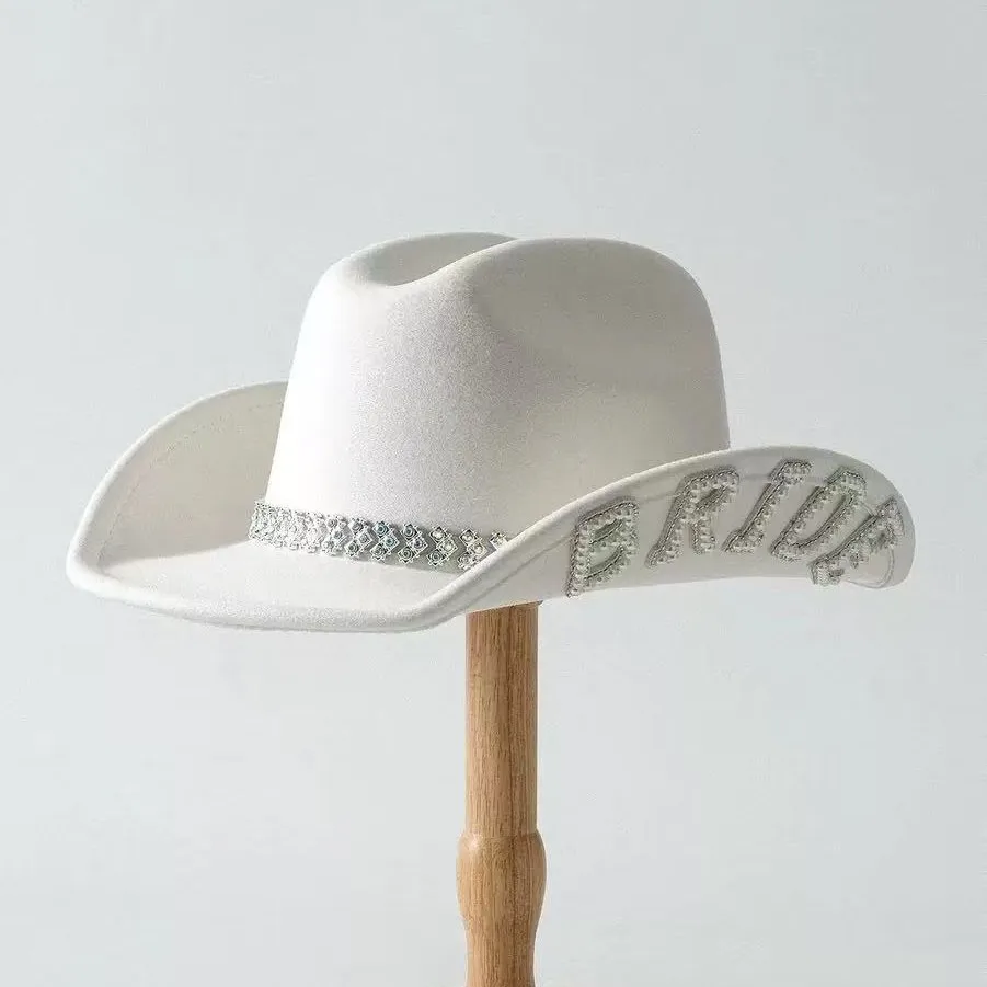 

HongLuan White Wedding Costume Hat Adult, Cowboy Hats Rhinestone for Woman, Cowboy Cosplay Female Accessories & Cowgirl Cap